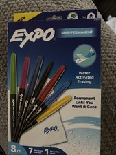 Expo Semi-Permanent Wet Erase Markers Fine Tip 8 Count with Microfiber Cloth