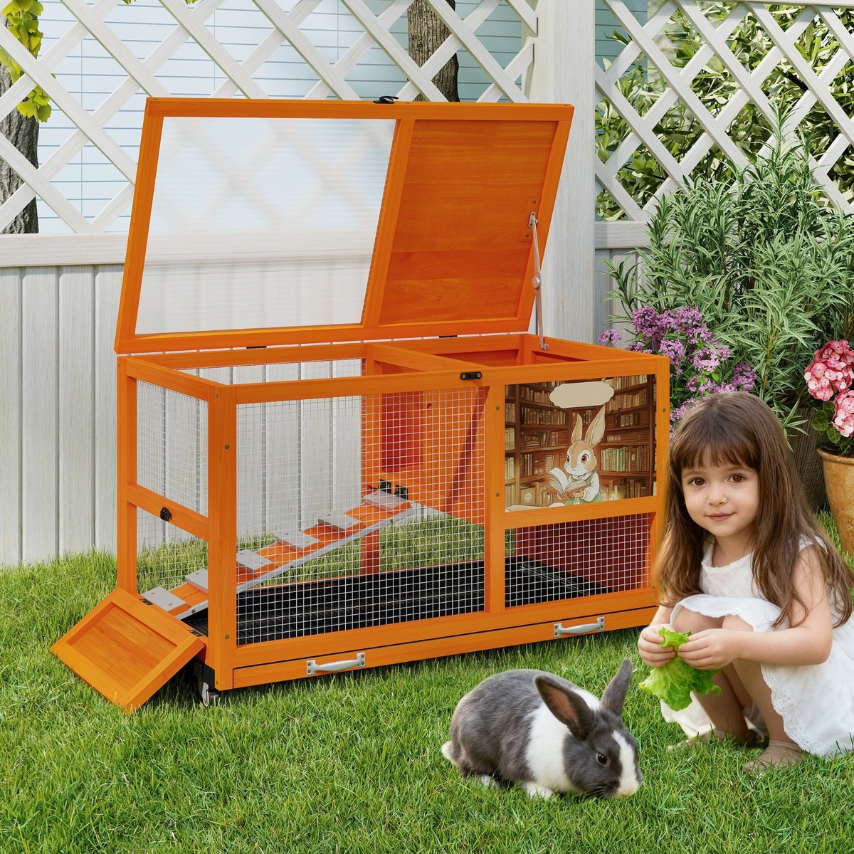 36inches Wood Rabbit Hutch Small Bunny Cage W/ Removable Tray&Roof