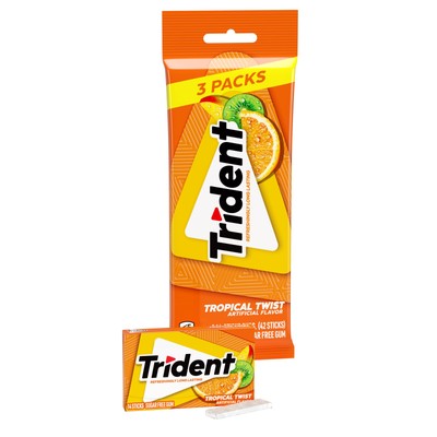 Trident Tropical Twist Sugar Free Gum Pack of 3 42 Pieces Fresh Breath