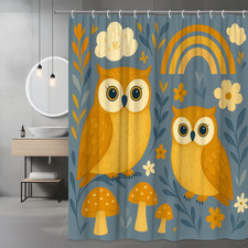 Cute Owl Shower Curtain with Rainbow and Floral Design