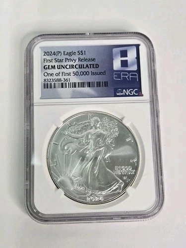 2024(P) $1 Silver Eagle First Star Privy Release One of 1st 50K Gem Unc