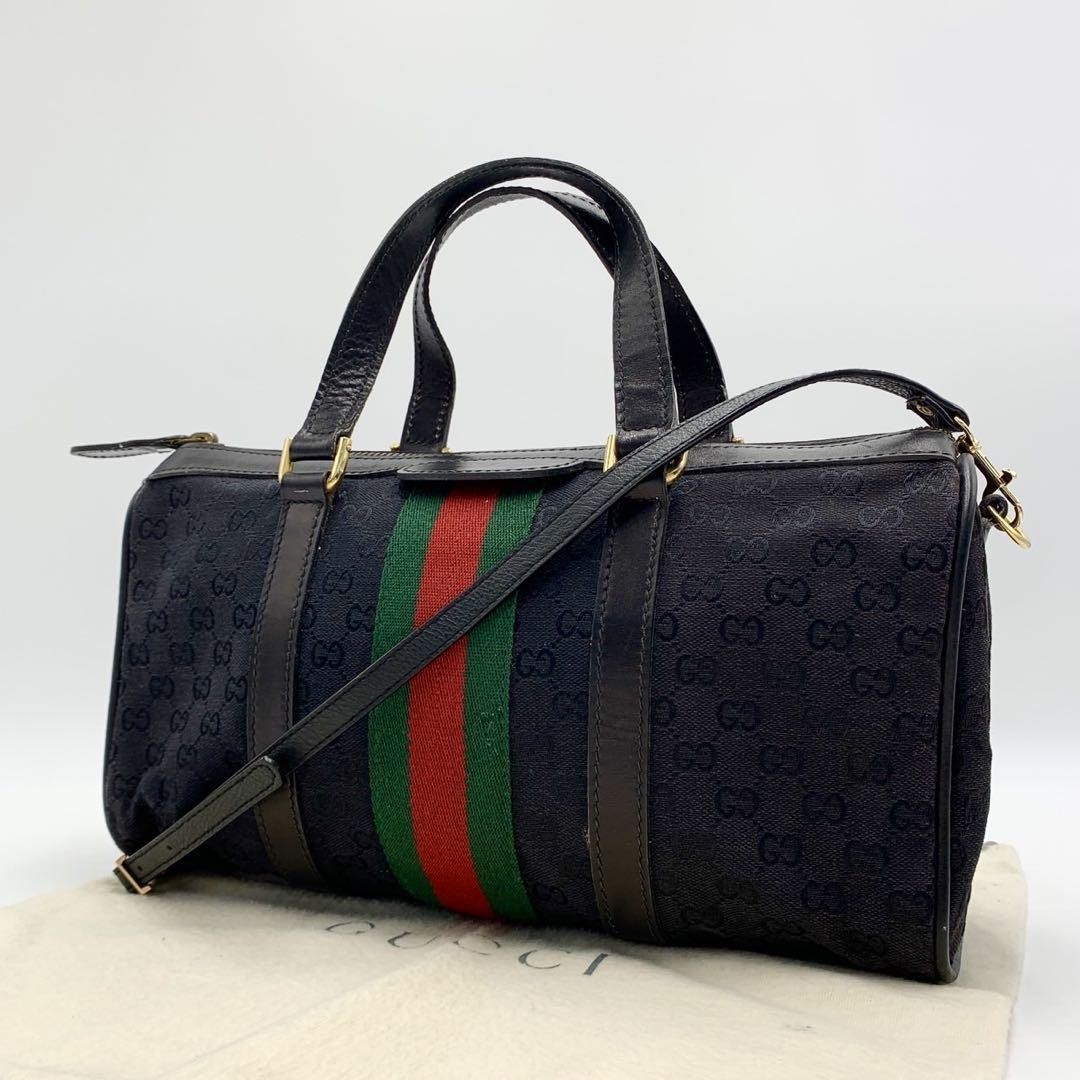 Gucci Old Sherry Line Black GG Canvas Handbag 18x34x4.3in with Strap
