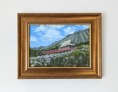 Tatra Mountains Poland Five Ponds Original Oil Painting Impasto Cabin Landscape