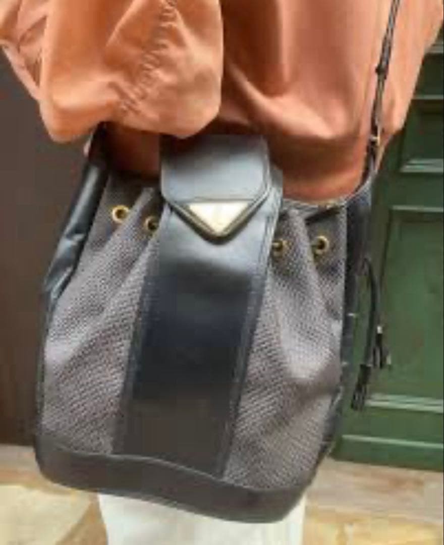 YVES SAINT LAURENT Canvas Leather Shoulder Bag Brown Black Drawstring Tassel thumbnail 21