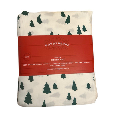 NEW Wondershop Target 4Pc Sheet Set 200 Thread Count Size King 100% Cotton Trees