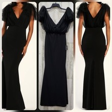 LULUS Fabulous Fun Black Tulle Flutter Sleeve Mermaid Maxi Dress Size MEDIUM*NEW