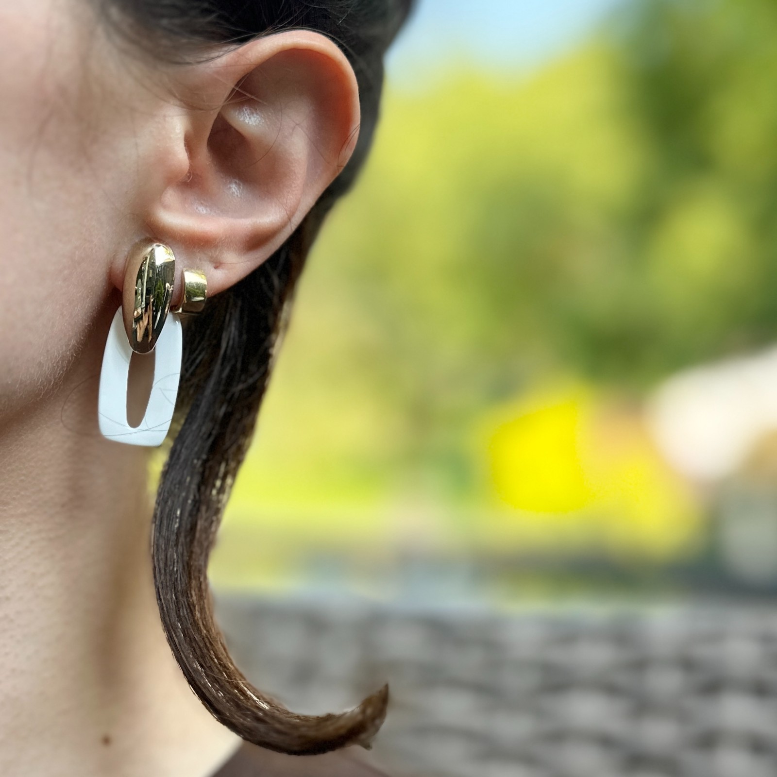 Estate White Agate Gemstone Rectangle Pieces Earr… - image 2