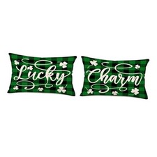 Set of 2 St. Patrick  s Day Throw Pillow Covers Irish Shamrocks B Lucky Charm