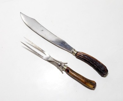 Antique Northfield Knife Co. Shear Steel Stag Handle Carving Knife & Meat Fork
