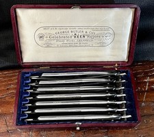 Antique GEORGE BUTLER & Co. 7 Day Straight Razors+Display Case. Sheffield 19th C