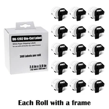 15Rolls 2.4in x 3.9in White Paper Shipping Labels DK-1202 For Brother QL-500/700