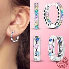 LAZA Optional 925 Sterling Silver Hoop Earrings CZ Round Flowers Moon for Women