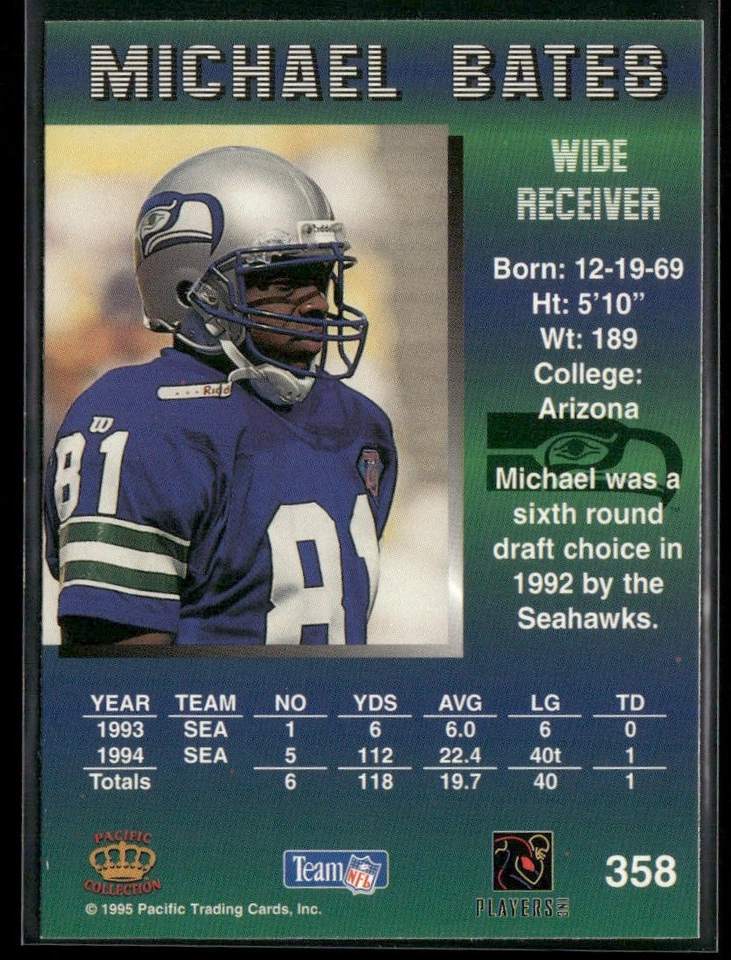 Michael Bates 1995 Pacific #358 Seattle Seahawks - Image 2 of 2