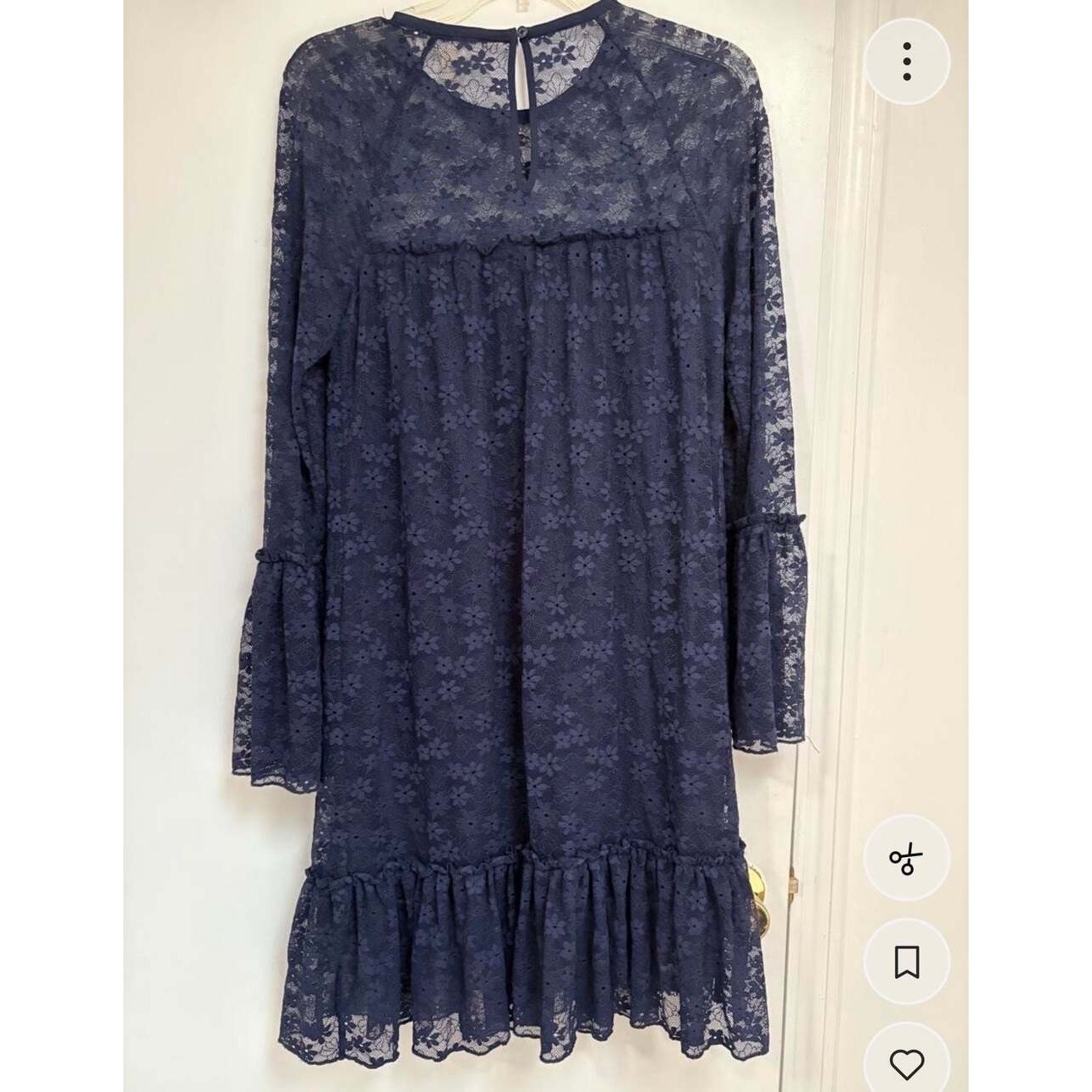 Michael Kors Navy Floral Lace Bell Sleeve Dress | Size Small, photo 2