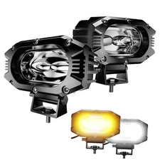  2PCS 4Inch LED Flood Single Row White/Amber Flasing Strobe Pods Flood Beam