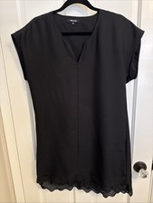Madewell Duskway Shift Dress, Size M  Black  Mini Eyelet Hem Pockets