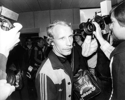 Defender captain Berti Vogts arrives German national football team- Old Photo