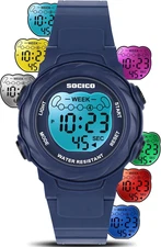 Kids Digital Watches for Girls Boys, 7 Color Lights Waterproof Sport Outdoor Wri
