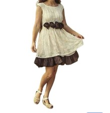 Y2K Ryu Anthropology Cream Ruffle Lace Overlay Dress Womens L Boho Preppy Doen