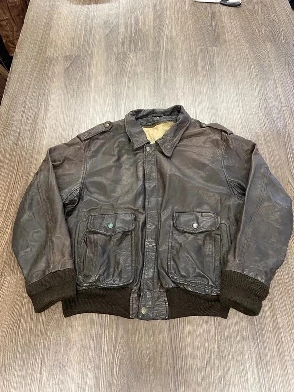 Chaqueta de Vuelo de Cuero Schott NYC A2 De Colección Marrón Bombardero Aviador Talla XXL
