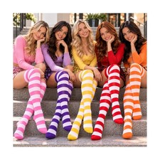 Thigh High Socks Striped Over the Knee Candy Cane Colorful Long Socks Holiday