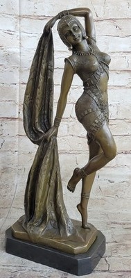Bronze Marble Statue Dancer Vintage Theatre Signed Chiparus Drama Opera Artwork