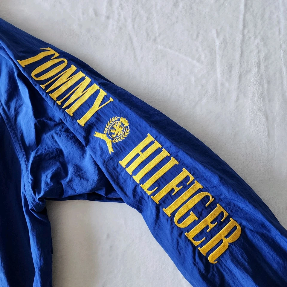 VTG Tommy Hilfiger Jacket Medium Navy Red 90s RARE Spellout Logo Preppy Wu Tang - Image 4 of 4