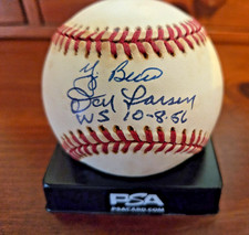 YOGI BERRA DON LARSEN WS 10-8-56 AUTOGRAPHED BASEBALL PSA AQ18937