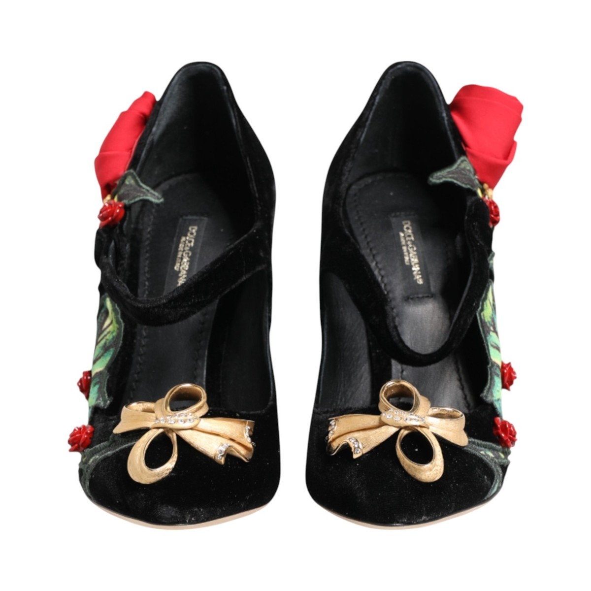 DOLCE & GABBANA Shoes Black Roses Crystal Brooch Mary Jane EU36