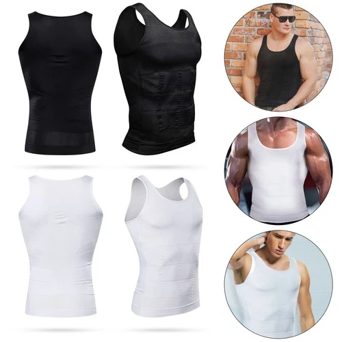 Men Slim Shaper Body Vest Chest Belly Waist for Man Compression Hot Black White