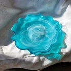 Gorgeous  Vintage Murano Art Glass Platter  Swirl Turquoise Wavy Edge 13"  Italy