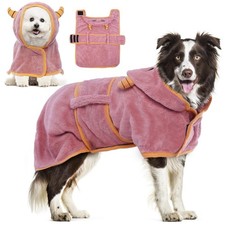 Dog Robes for After Bath Super Absorbent Fast Drying Coat with Hood Pink