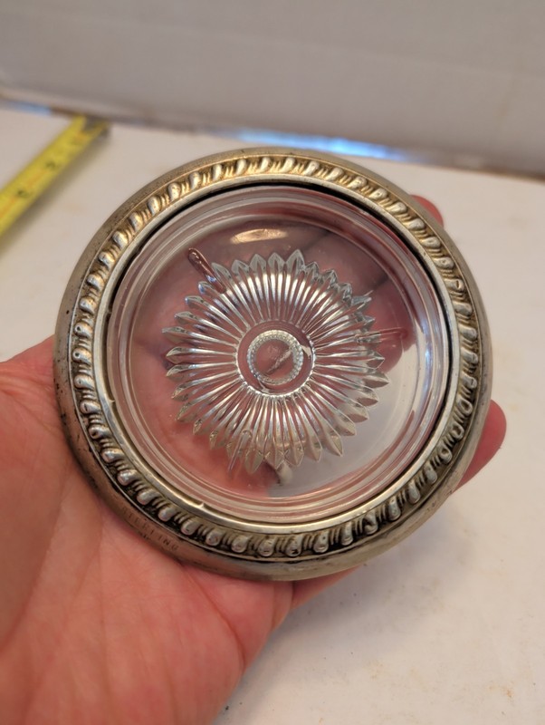 Vtg STERLING SILVER Rim Glass 4" Heavy Drink COASTER Art Nouveau 