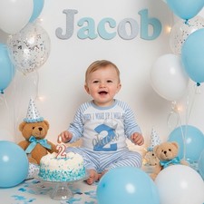 Baby boy birthday blue pyjamas age 1 -4y personalised any Character