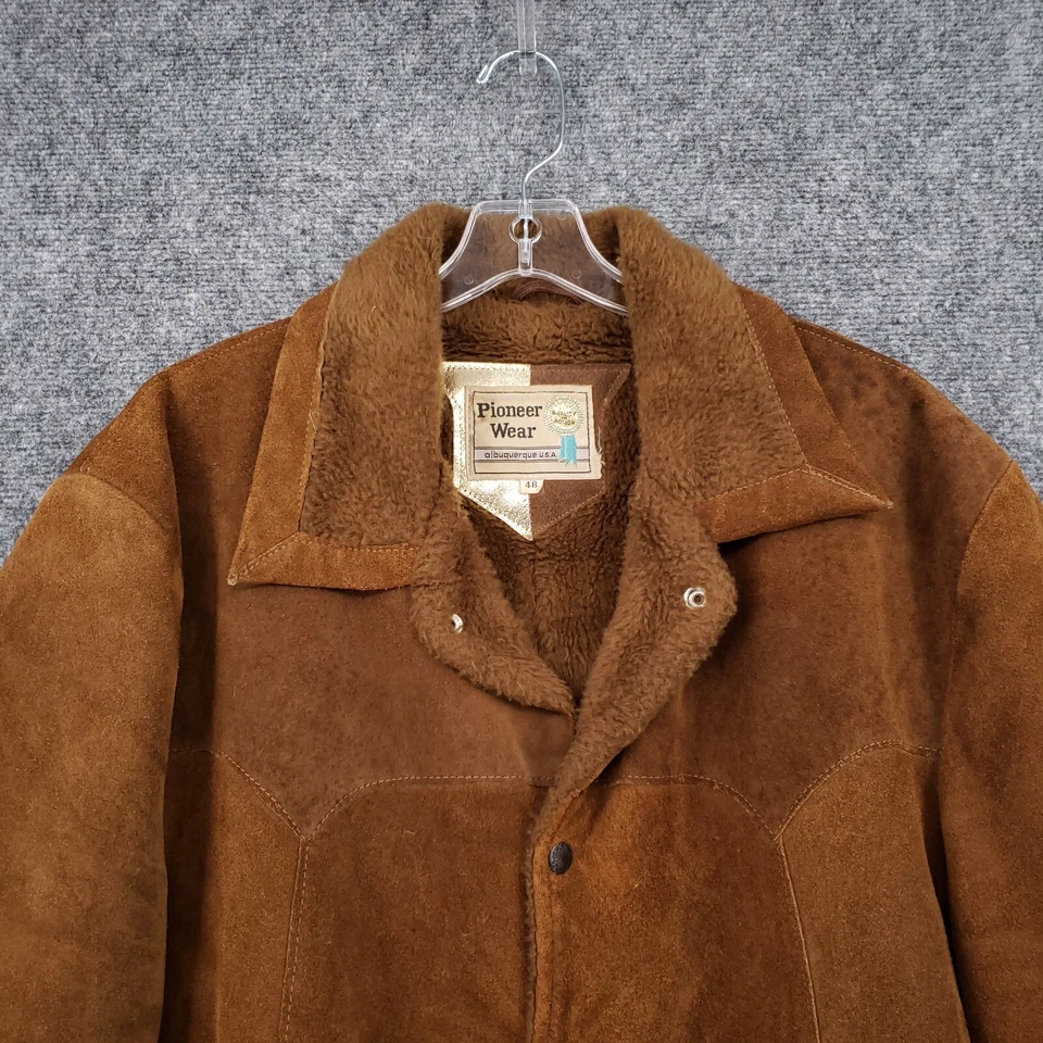 Chaqueta De Colección Pioneer Wear Hombres 48 Marrón Gamuza Occidental Cuero Sherpa Forrado Abrigo Foto 3 de 4