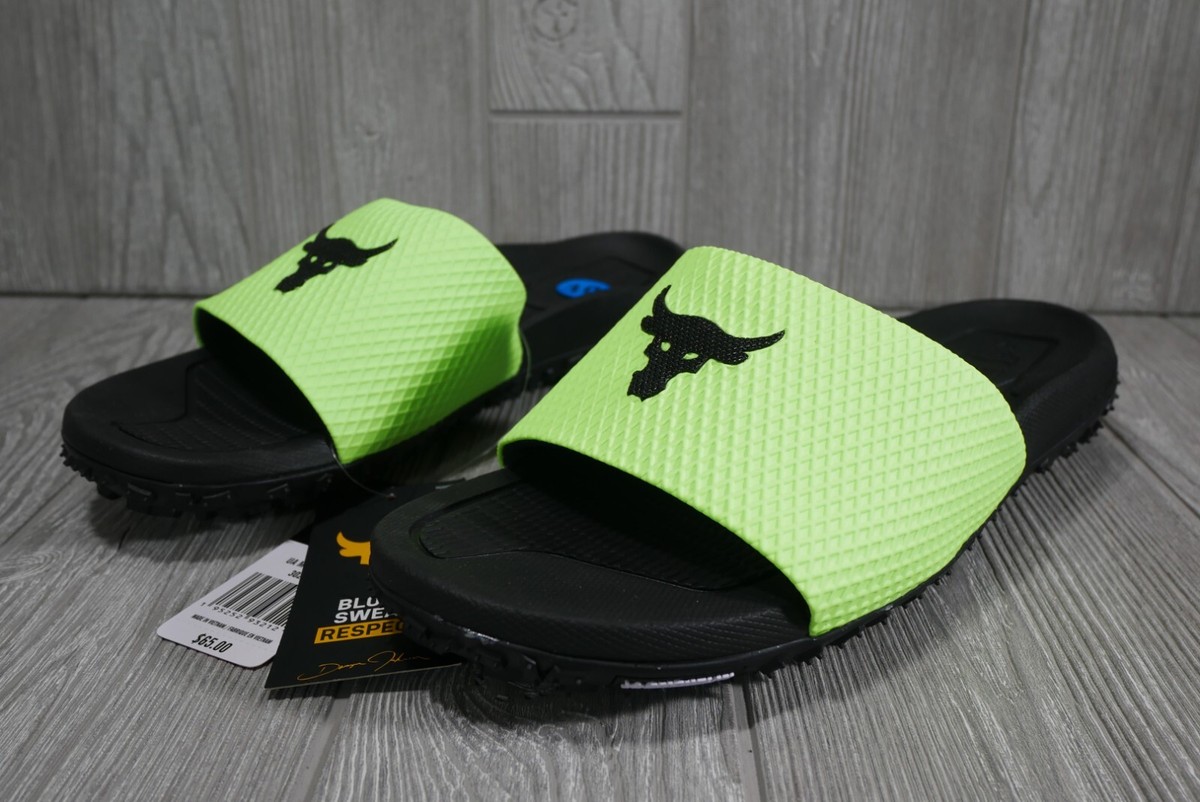 Under Armour Project Rock Fat Tire Slides Black Volt 
3025237-302 Under Armour Project Rock Fat Tire Slides Mens 9 10 12 Black  main image 3