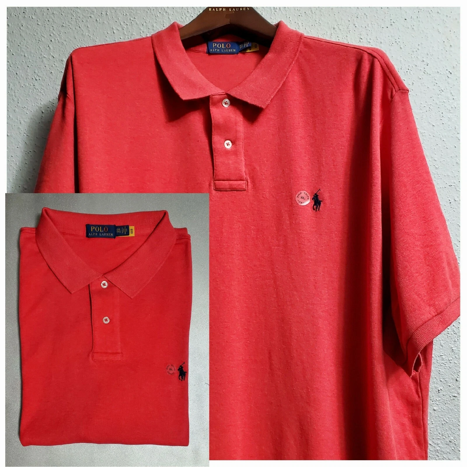 POLO RALPH LAUREN SOFT COTTON MENS PONY 2 BUTTON PLACKET RED POLO SHIRT SZ: XXL