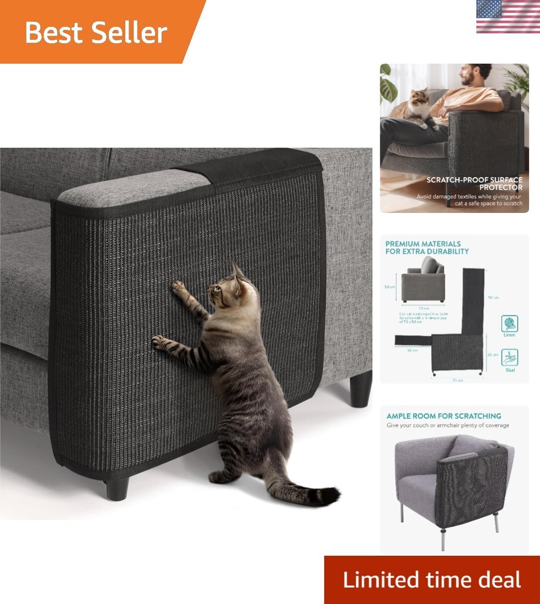 Cat Scratch Mat Sofa Protector - Natural Sisal Furniture Protector 