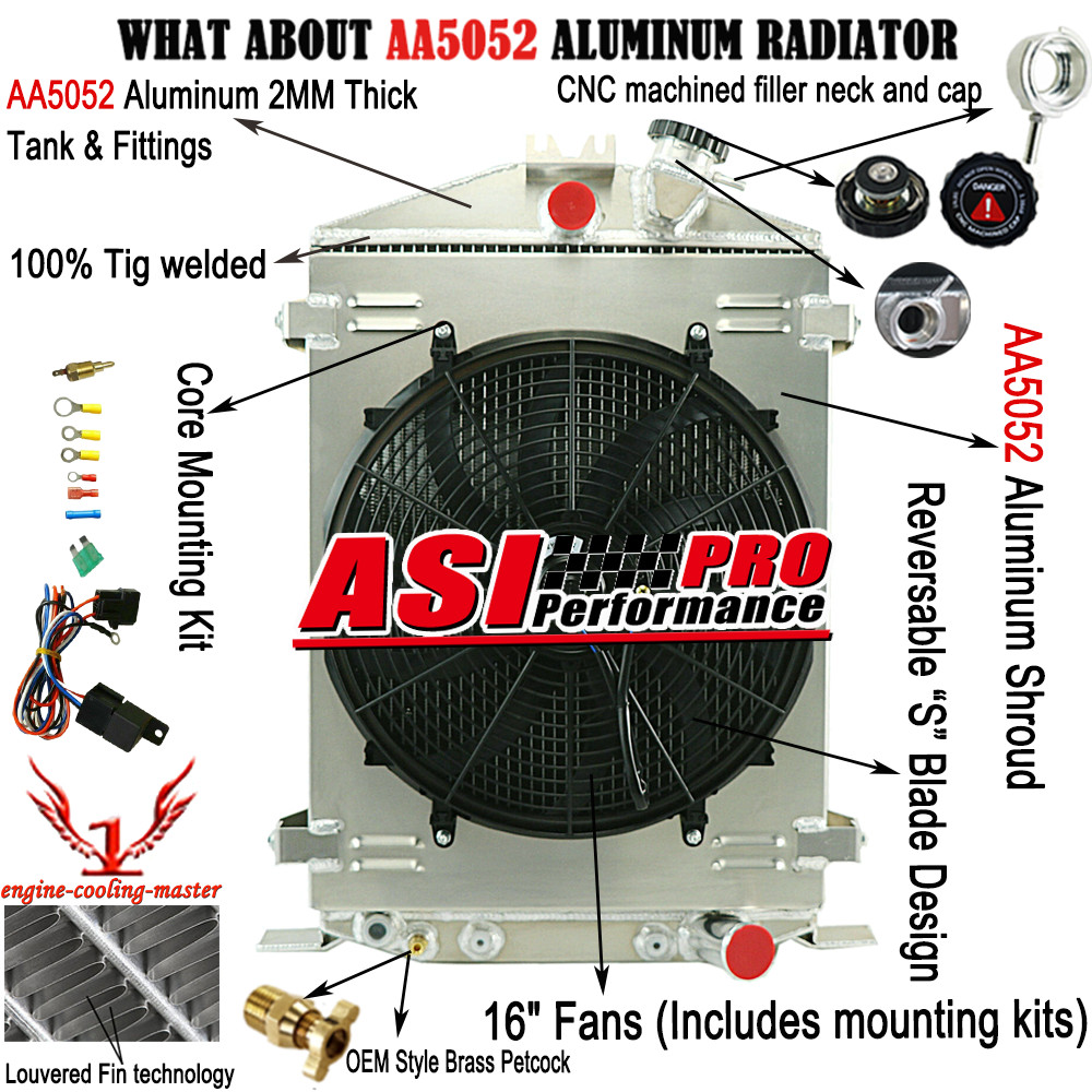 3 Row Alu Radiator+Shroud Fan+Relay For 1932 32 Ford Hi Boy Street Rod Rat Rod