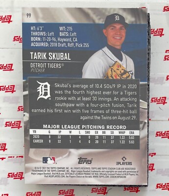 2021 Topps Stadium Club Chrome Tarik Skubal RC #99 Detroit Tigers