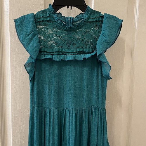 Joyfolie Mia Joy Caroline Maxi Dress Ocean Green Tiered Ruffle Lace Girls SZ 10 - Picture 2 of 16