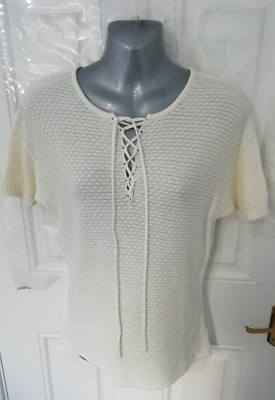 Frame Shirt London Los Angeles S weiß Strick Schnürung Ausschnitt Bluse Top dehnbar