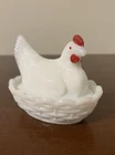 VTG Westmoreland 3.5” Milk Glass Hen On Nest Red Comb Split Tail Turned Head