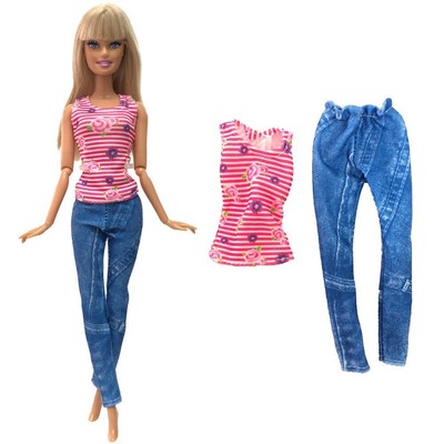 Barbie Doll Outfit Tube Top Black Long Sleeved Shrug Jeans Pink