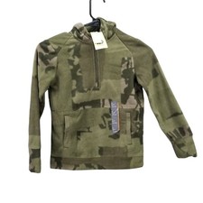 Boys All in Motion Green Camo Microfleece Pullover Hoodie Sweatshirt 1/4 Zip S