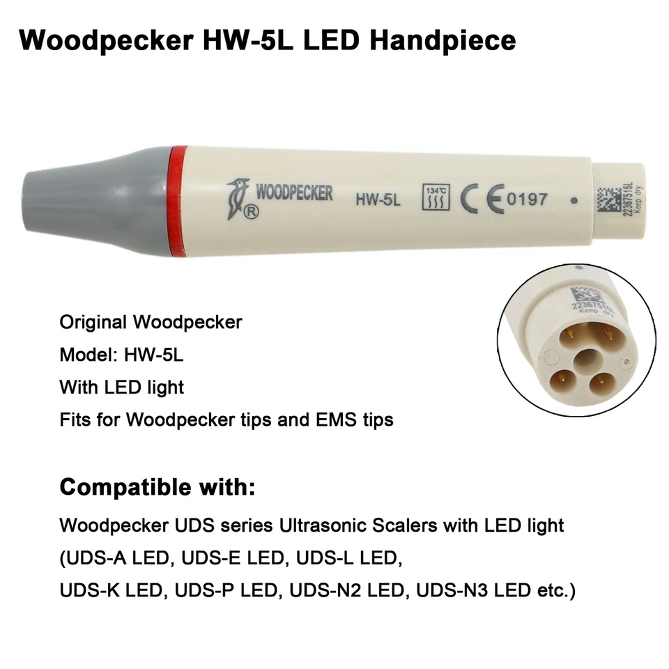 Woodpecker DTE Dental Ultrasonic Scaler LED Handpiece HW-5L HD-7L Piezo Tips GD1 - Image 2 of 4