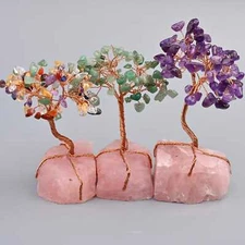5 Inches Rose Quartz Base Gemstone Tree Copper Wire Sculpture Tree of Life