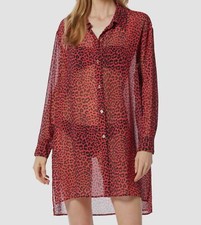 Michael Kors Women's Red Animal-Print Sheer Cover-Up Shirt Swimwear Size Large