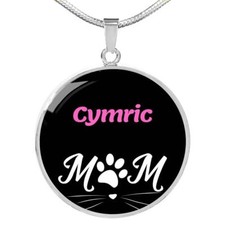 Cymric Cat Mom Necklace Circle Pendant Stainless Steel or 18k Gold 18-22"