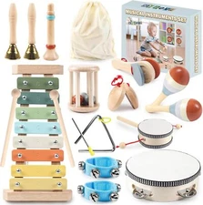 3+ Children Musical Instruments, 11 in 1 Baby Montessori Wooden Musical Toys